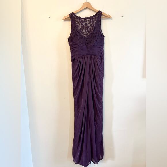 David’s bridal plum high neck lace dress gown bridesmaids ruched womens 6 - Picture 1 of 9